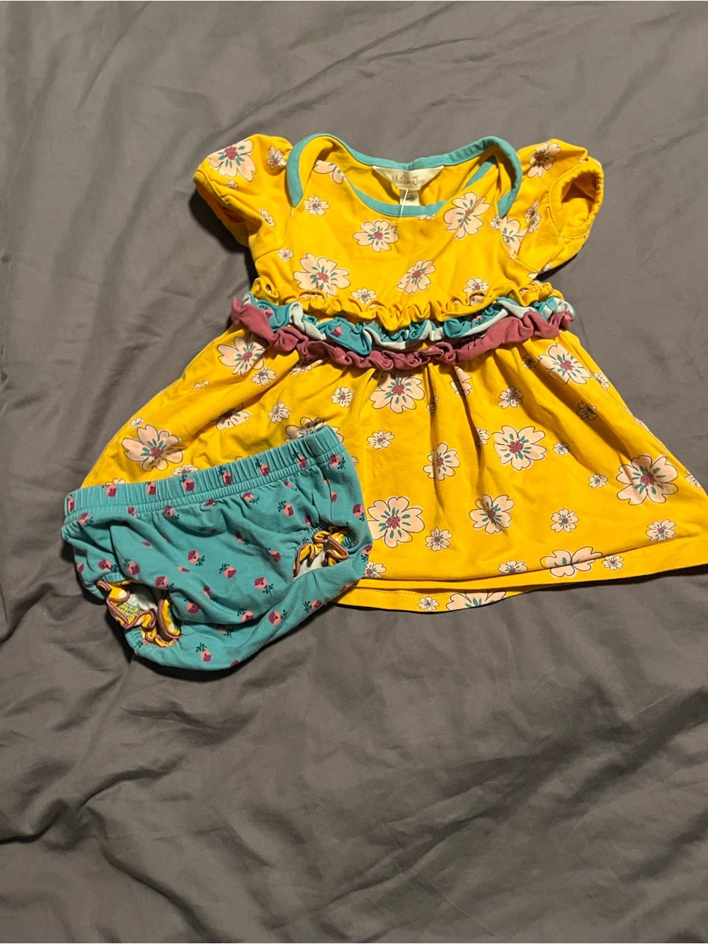 Matilda Jane Bright Yellow Floral Dress with Teal Bloomers